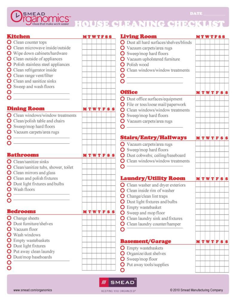 Long Form House Cleaning Checklist Template 