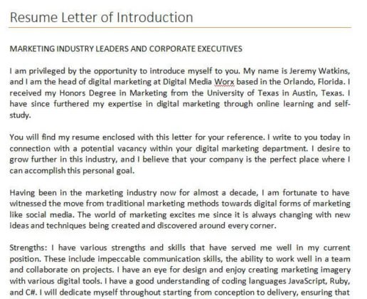 34 Sample Letter of Introduction - Resume Letter Of Introduction 516x420 