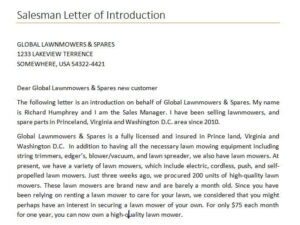 Salesman Letter of Introduction