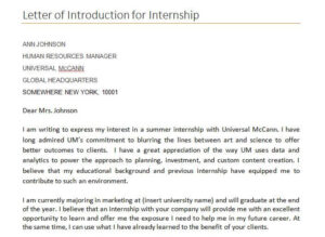 Sample Letter of Introduction for Internship Template