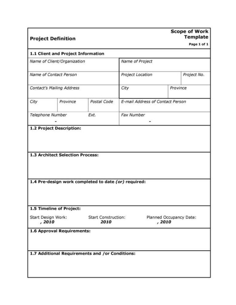 41 Sample Scope Of Work Template In Word Excel Format