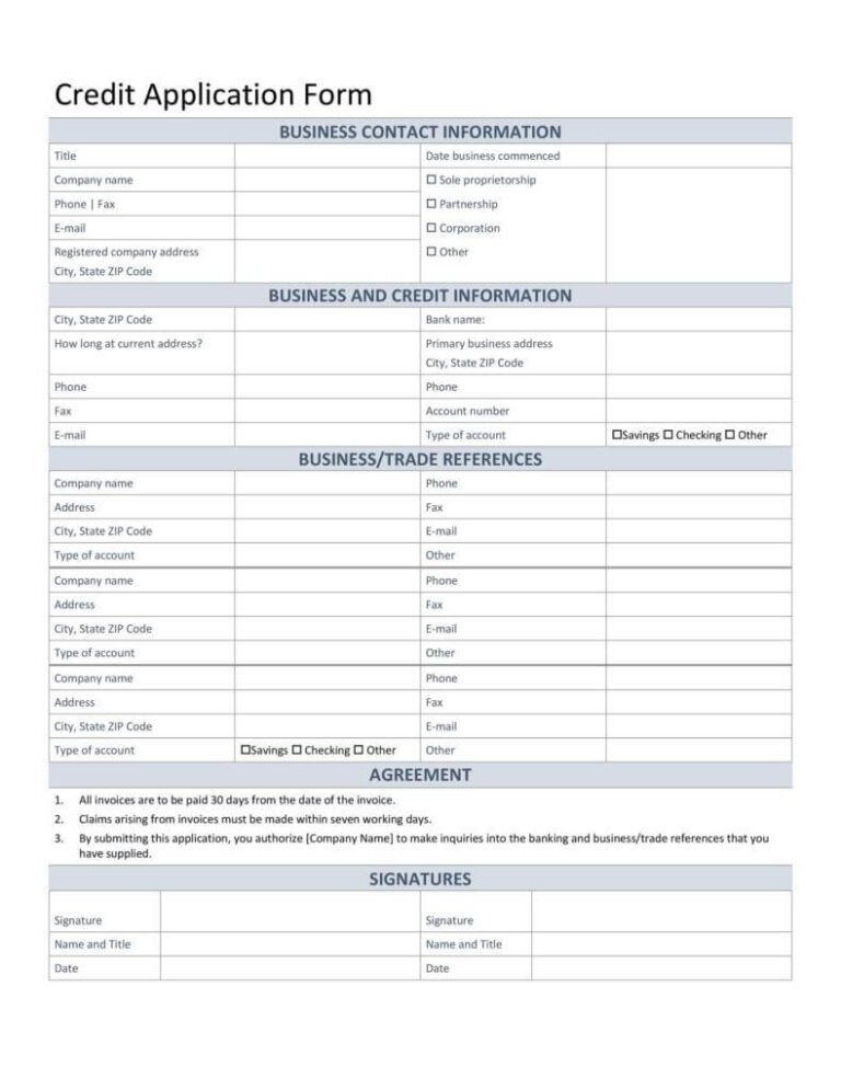 25+ Free Sample Credit Application Form Templates