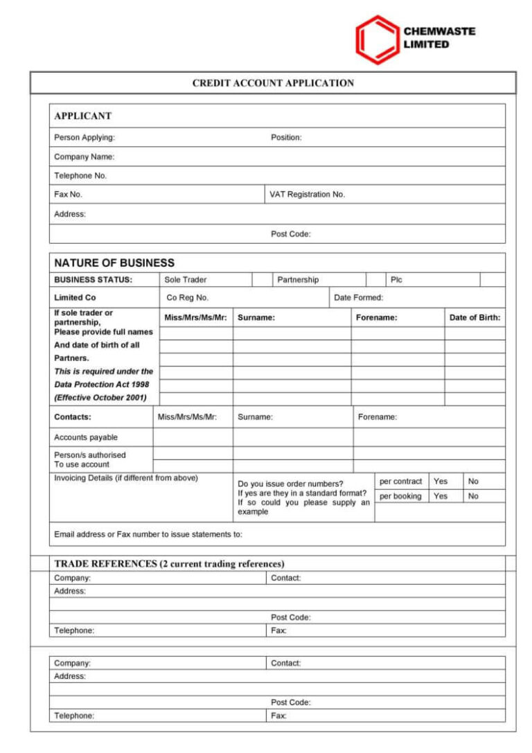 25  Free Sample Credit Application Form Templates