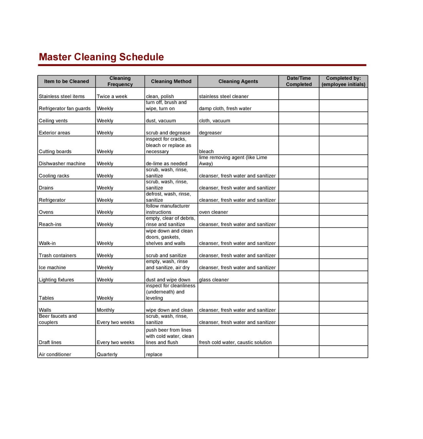 28 FREE Printable Cleaning Schedule Templates Word Excel PDF 