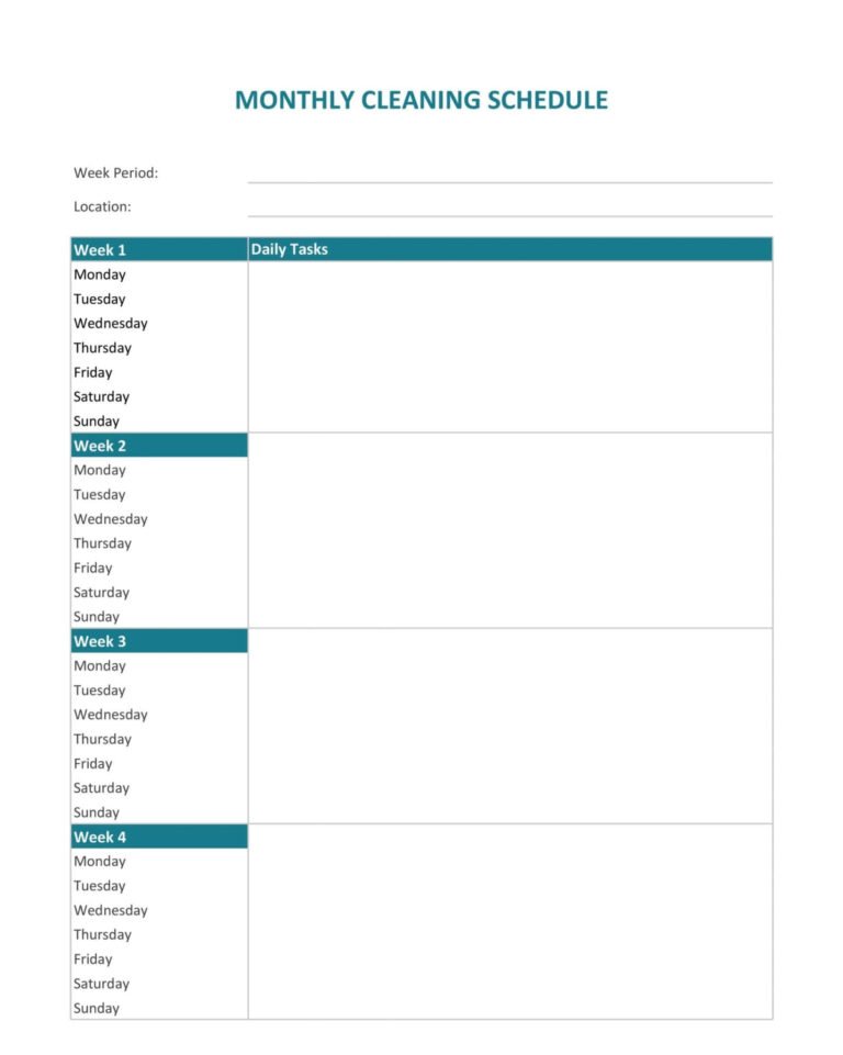 28+ FREE Printable Cleaning Schedule Templates (Word, Excel &amp; PDF)