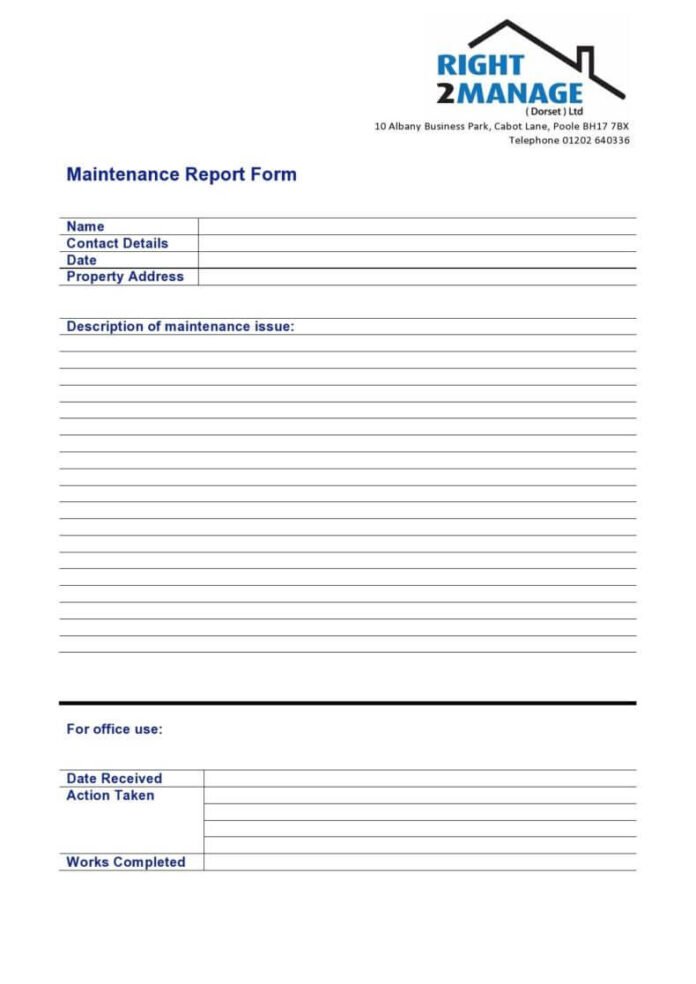 36 Sample Maintenance Report Form Templates In MS WORD PDF