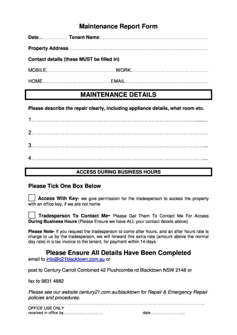 Maintenance Report Form Template 005