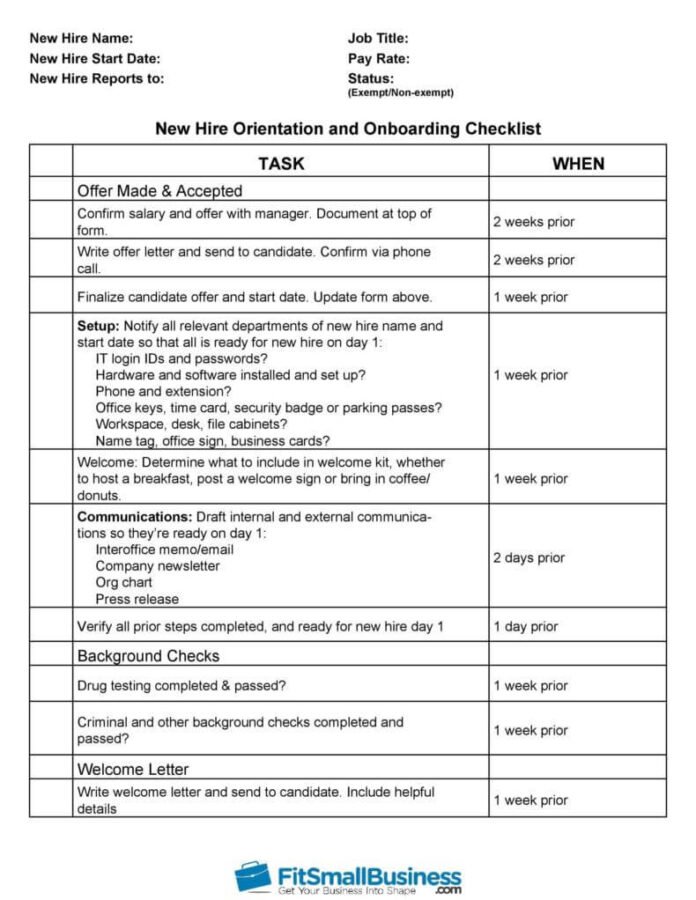 40+sample New Hire Checklist Templates In Pdf, Word & Excel