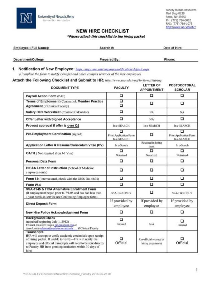 40 Sample New Hire Checklist Templates In PDF Word Excel